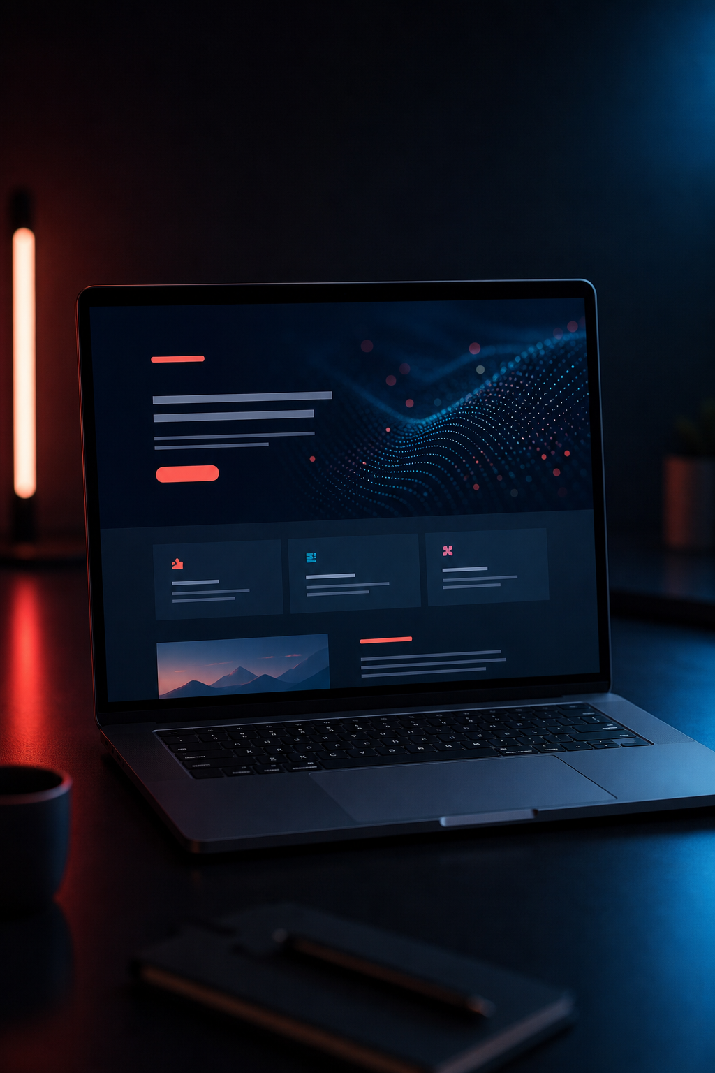 Ordinateur portable affichant un site web moderne